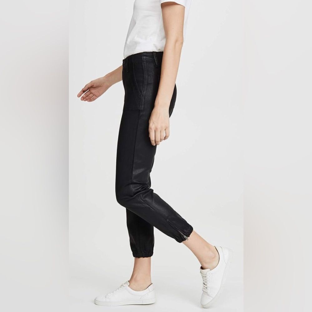 Paige Mayslie Black Fog Lux Joggers in a faux leather coated black  29 - Picture 3 of 13